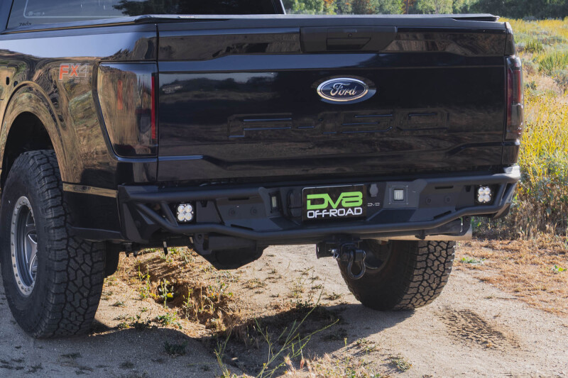 Ford F-150 Rear Bumper - DV8 Offroad - Tube design, Single exhaust models - Micro-texture black powder coat - `21-`26